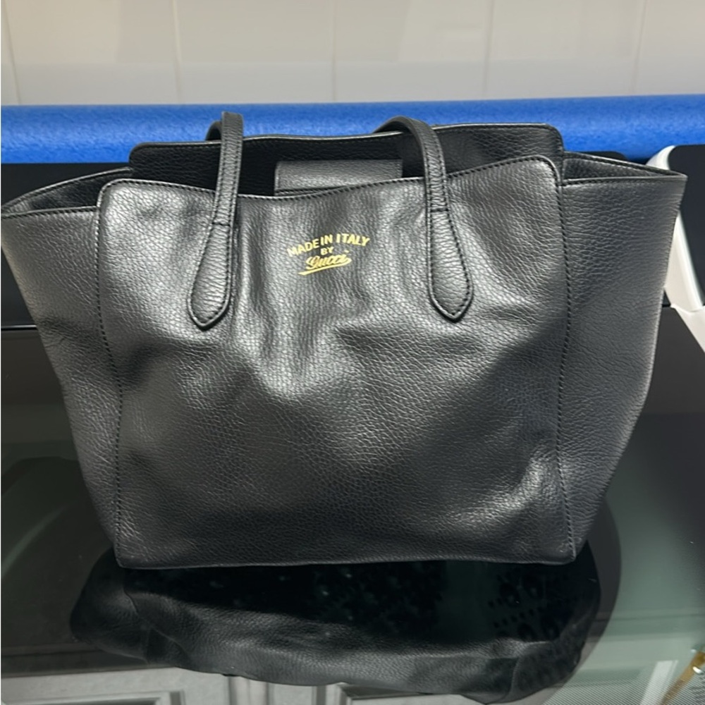 Gucci Black Leather Tote with Gold Accents